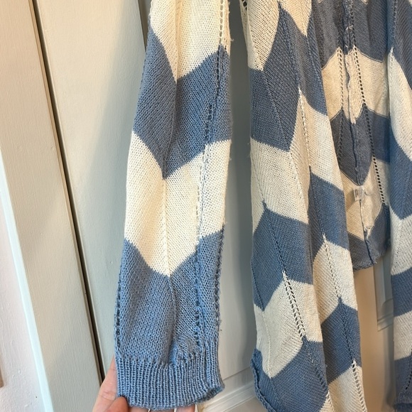 Poof Boutique Pointelle Knit Chevron Open Front Waterfall Cardigan - Size Large - Picture 7 of 12